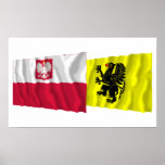 Poland &amp; Pomorskie waving flags Posters