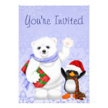 Polar Bear and Penguin Holiday Birthday Invite