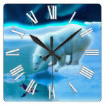Polar Bear & Arctic Penguin Aurora Art Clock