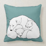 Polar Bear Art Pillow Mother w. Baby Bears Pillow