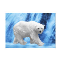 Polar Bear at the frozen waterfall Canvas Print