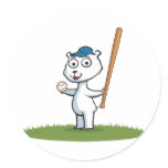 Polar Bear Baseball Round Stickers