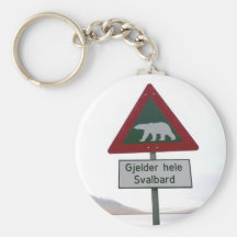 Polar bear crossing sign in Svalbard Keychain