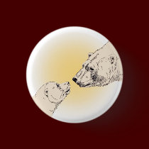 Polar Bear & Cub Button / Pin Wildlife Art Button buttons