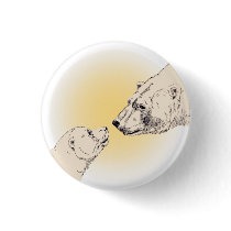 Polar Bear & Cub Button / Pin Wildlife Art Button