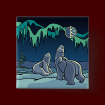 Polar Bear & Cub Button / Pin Wildlife Art Button buttons