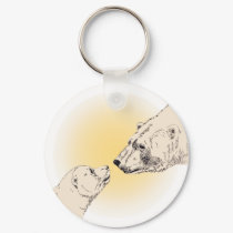 Polar Bear & Cub Key Chain Wildlife Art Keychain