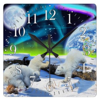 Polar Bear Cubs & Aurora Earth Day Clock