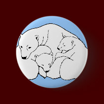 Polar Bear & Cubs Button / Pin Wildlife Art Button buttons