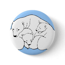 Polar Bear & Cubs Button / Pin Wildlife Art Button