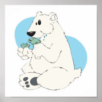 polar bear eating fish posters
