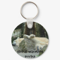 polar bear, "global warming sucks" keychain