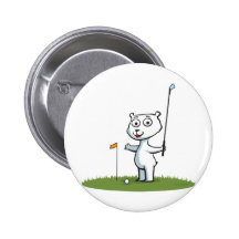 Polar Bear Golf Pinback Button
