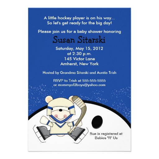 Polar Bear Hockey Sports 5x7 Baby Shower Invite (front side)