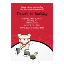 Polar Bear Hockey Sports Birthday Invitation