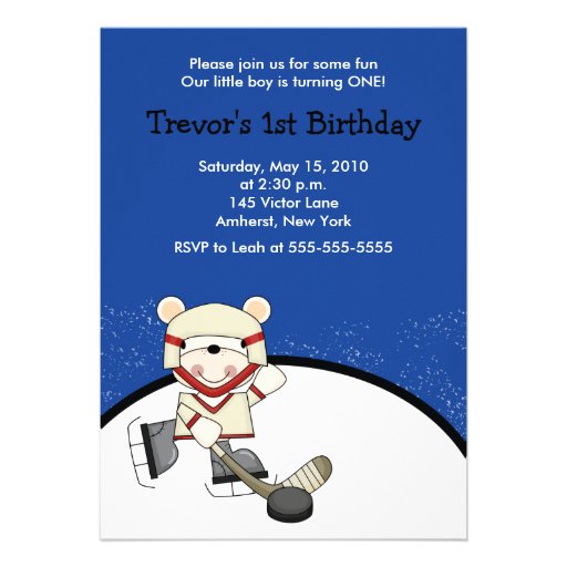 Polar Bear Hockey Sports Birthday Invitation