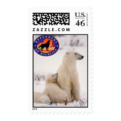 Polar Bear Mom and Cubs Postage Stamps by Defenders1947