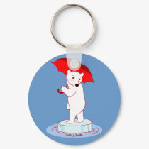 Polar Bear Needs an Umbrella Doodle Art Keychain