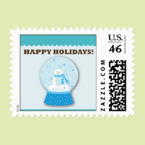 Polar Bear Snowglobes Happy Holidays Postage stamps