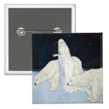 Polar Bear Winter Magic Square Button Pin Dulac