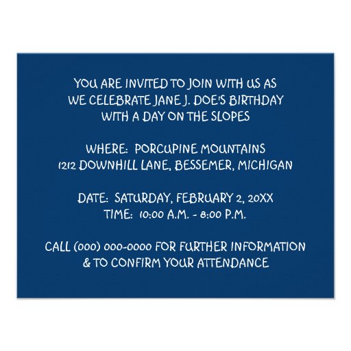 POLAR BEAR WOMAN'S SKIING BIRTHDAY PARTY INVITE