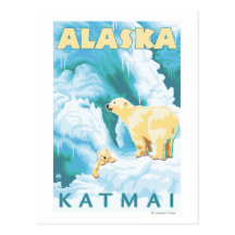 Polar Bears & Cub - Katmai, Alaska Postcards