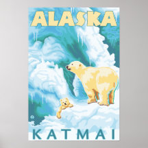 Polar Bears & Cub - Katmai, Alaska Poster