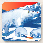 Polar Bears in Blue and Red Beverage Coaster