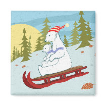 Polar bears on sled fridge magnets