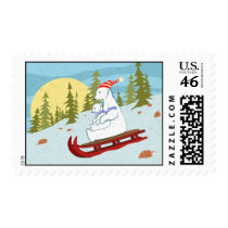 Polar bears on sled postage stamp