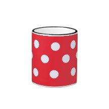 polca blanca en rojo tazas