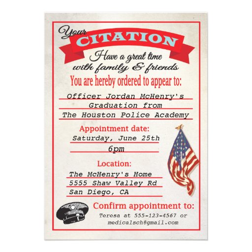 Police Academy Graduation Citation Invitation (front side)