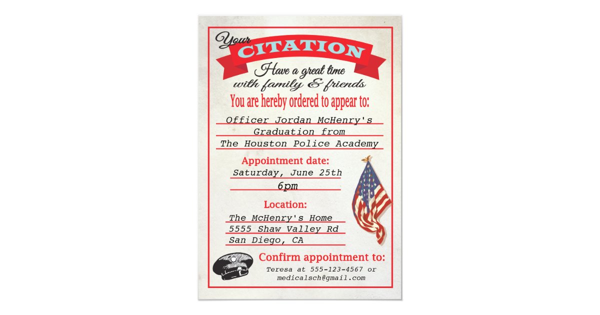 Police Academy Graduation Citation Invitation | Zazzle
