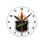 Police Badge Flaming Tattoo Wallclock
