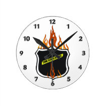 Police Badge Flaming Tattoo Wallclock