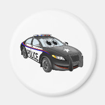 Police Car BW Cartoon Magnet