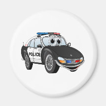 Police Car Cartoon 4 BW Magnet