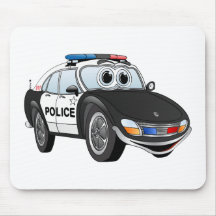 Police Car Cartoon 4 BW Mousepads