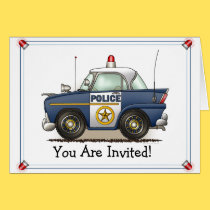 Police Car Police Crusier Cop Car Party Invitation cards