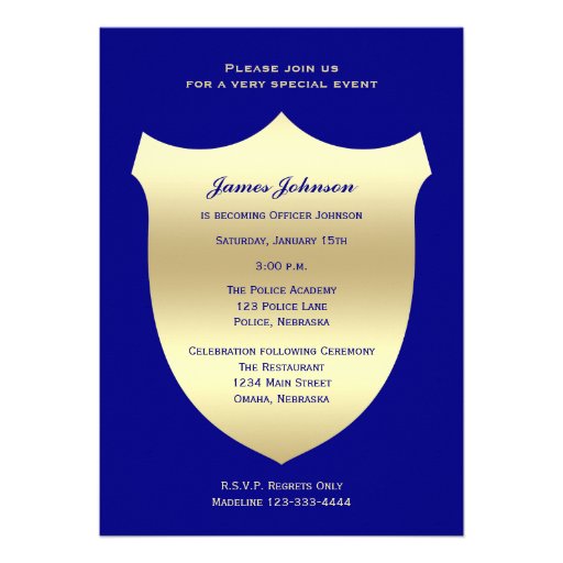 Police Graduation Invitations, Badge on Navy