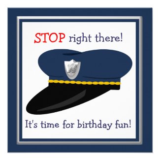 Police Hat Cop Theme Birthday Party Personalized Invites