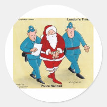 Police Navidad Funny Christmas Santa Gifts & Cards Round Sticker