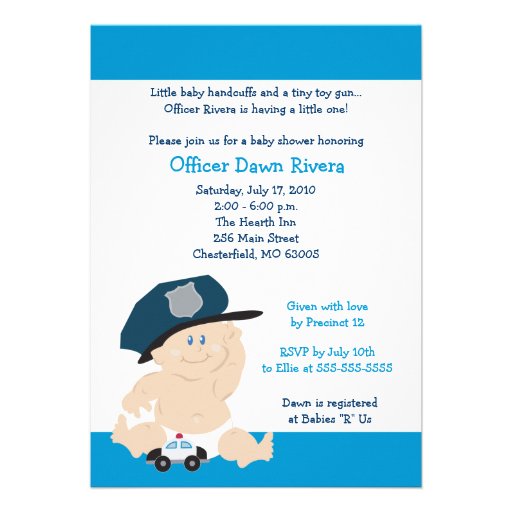 POLICE OFFICER Cop Baby Shower Invitation 5x7