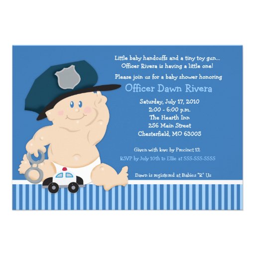 POLICE OFFICER Cop Baby Shower Invitation 5x7