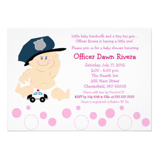 POLICE OFFICER Cop GIRL Baby Shower Invitation 5x7