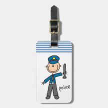 Police Officer Stick Figure Bag Tag