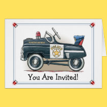 Police Pedal Car Party Invitation cards