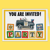 Police Pedal Car Party Invitation cards
