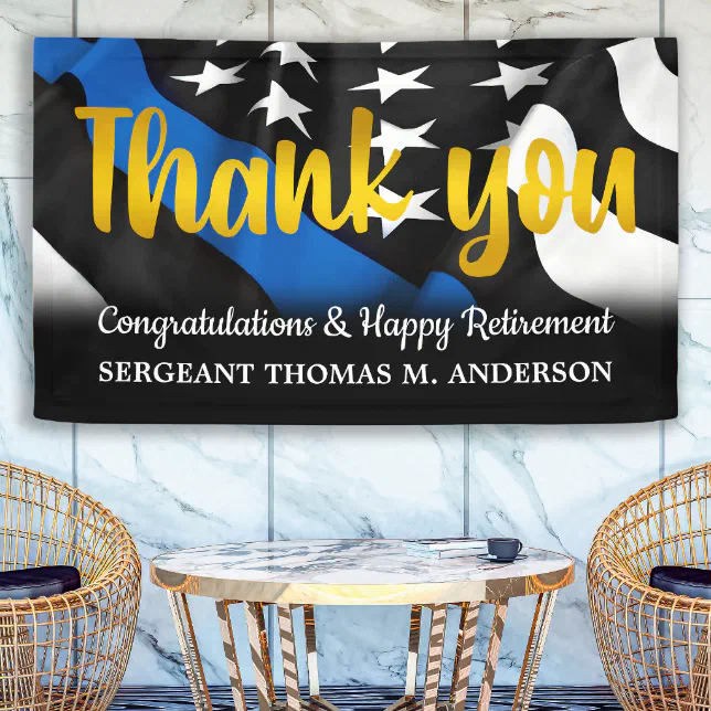 Police Retirement Blue Gold Script Law Enforcement Banner Zazzle