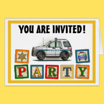 Police SUV Cruiser Car Cop Car Party Invitation cards